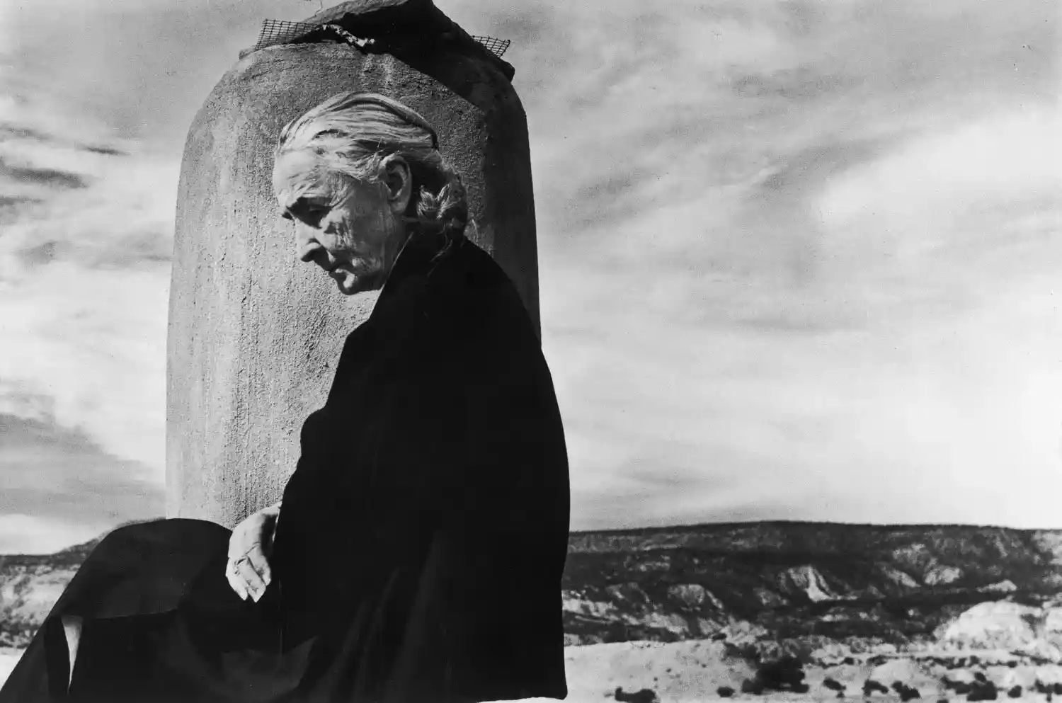 "Portrait of Georgia O'Keeffe, the American modernist artist known for her flower paintings and desert landscapes"